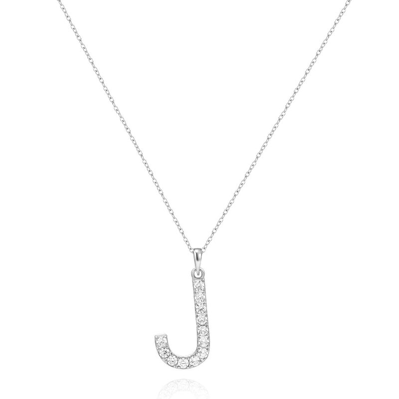 Tarsus J Initial Letter Stainless Steel Silver Alphabet Pendant Necklace Monogram charm cubic zirconia Jewelry Gifts for Women Teen - Image 1